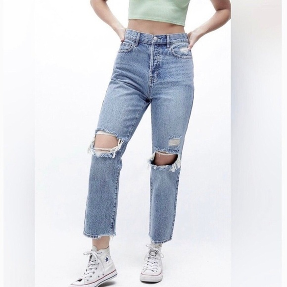 PacSun 25 (3) High Rise Straight Distressed Women’s Jeans Button Fly 100% Cotton - Picture 1 of 11